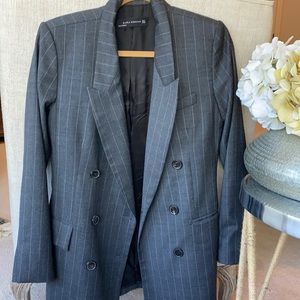 ZARA Gray pinstriped, long double breasted blazerM